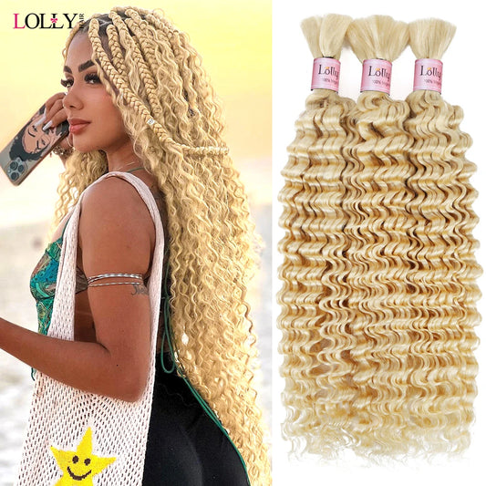 613 Blonde Deep Wave Bulk Human Hair For Braiding 100% Unprocessed Bulk Human Hair Extensions No Weft Human Hair For Braiding