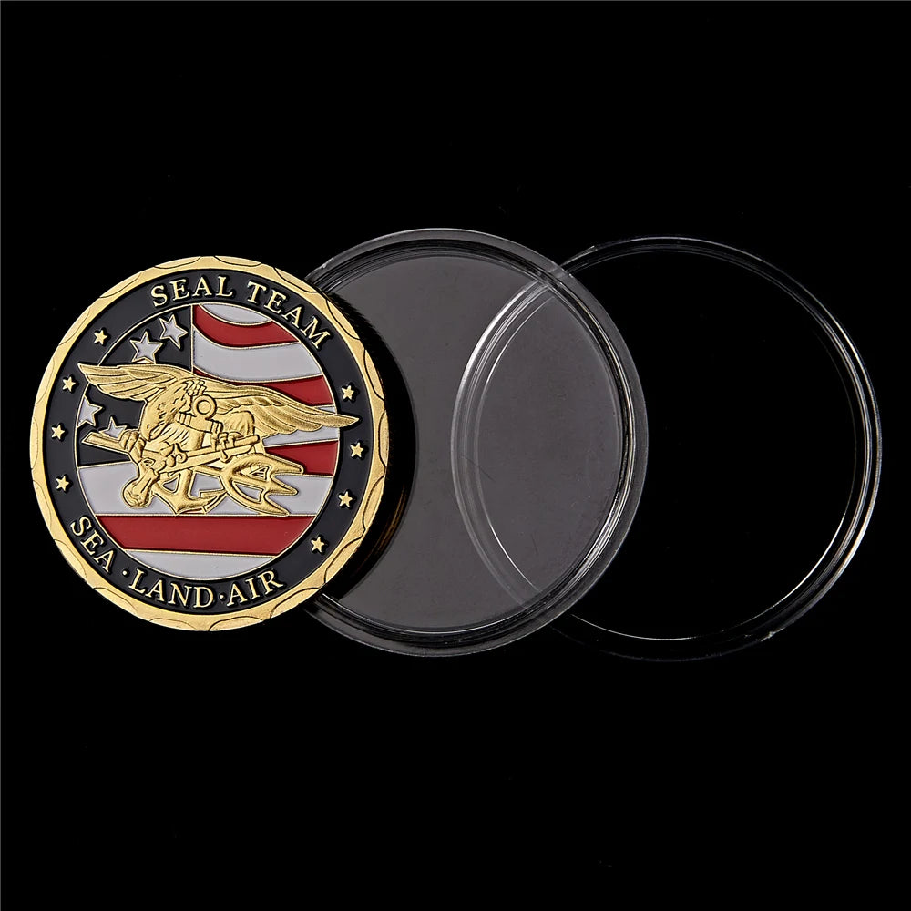 Gold Plated Souvenir Coin USA Sea Land Air Of Seal Team Challenge Department Of The Navy Military Coin