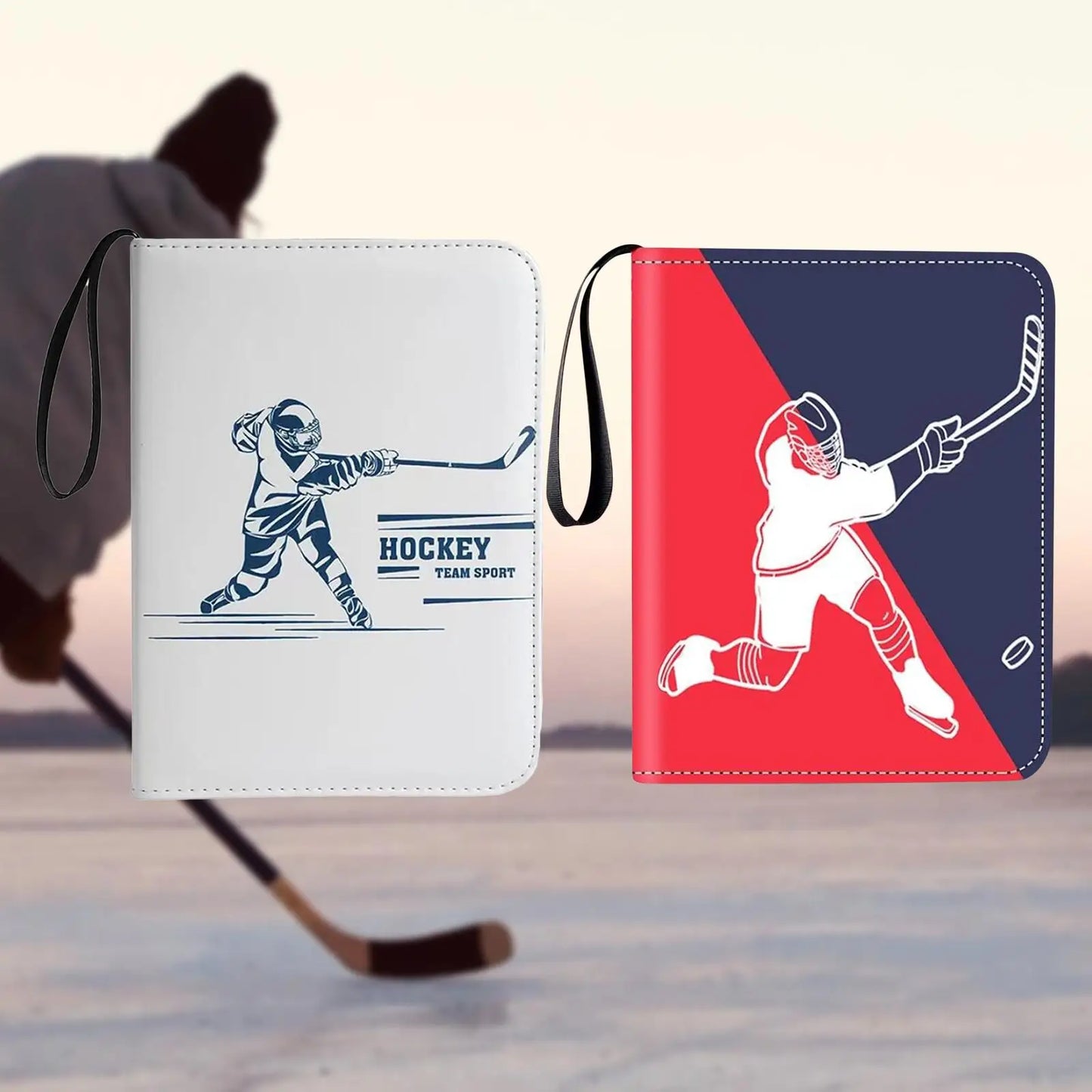 Hockey Card Folder with Sleeves, 4 Pocket Trading Card Folder with 400 Card Sleeves, Card Collector Album with Zipper