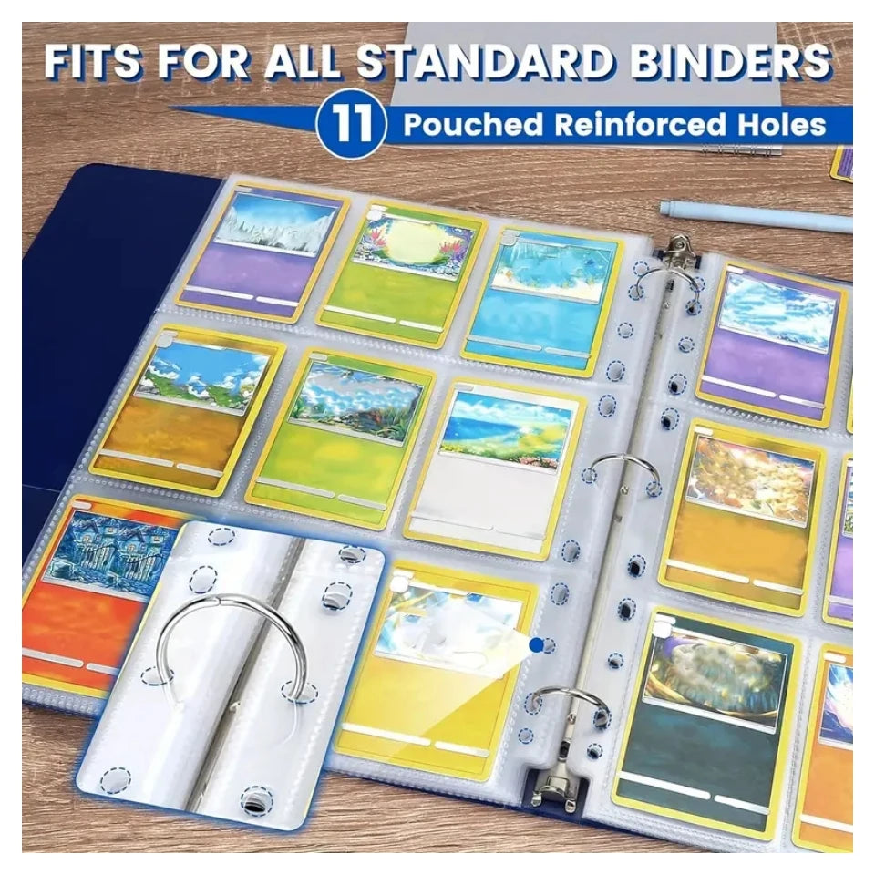 1800 Pockets 11-Ring Binder Double-Sided Trading Card Pages Sleeves, 9-Pocket Clear Plastic Game Card