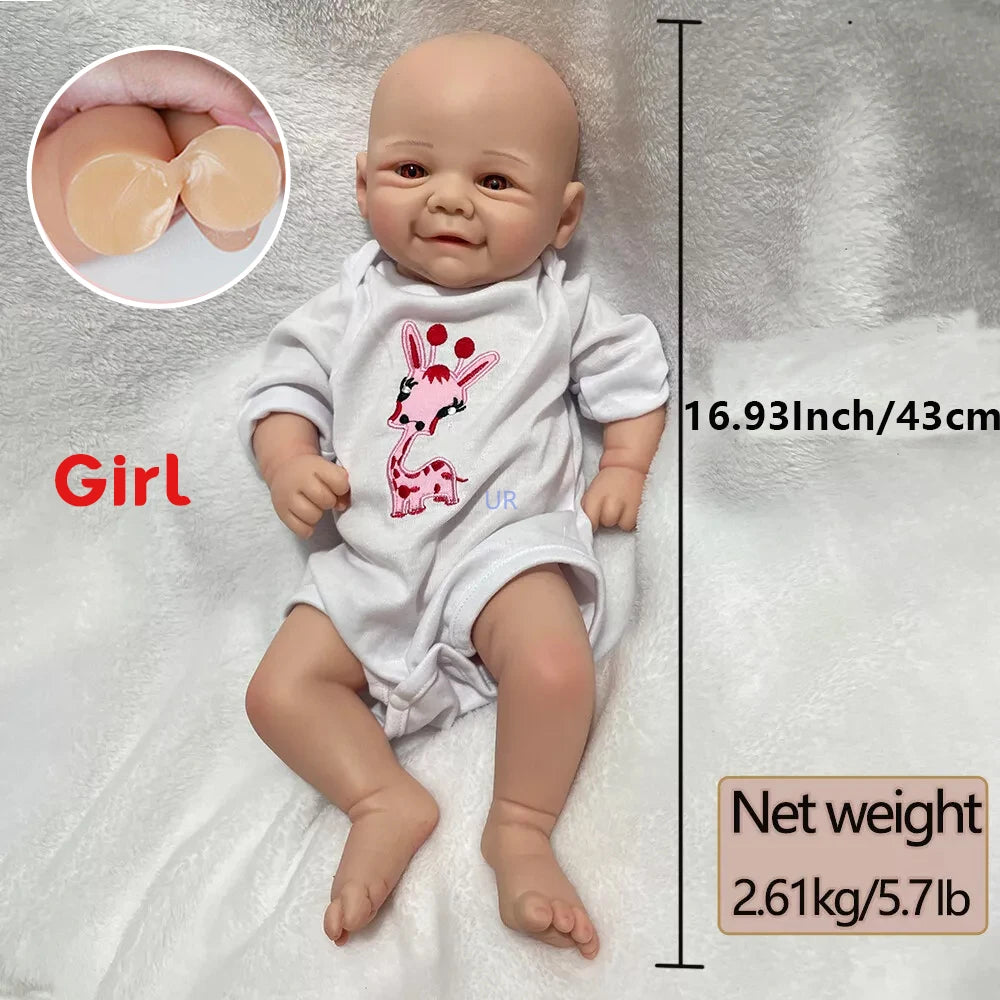 Washable Soft 17 Inch Full Body Silicone Reborn Baby Girl Painted/Unpainted Handmade 100% Like Real Baby Doll Collector Toy