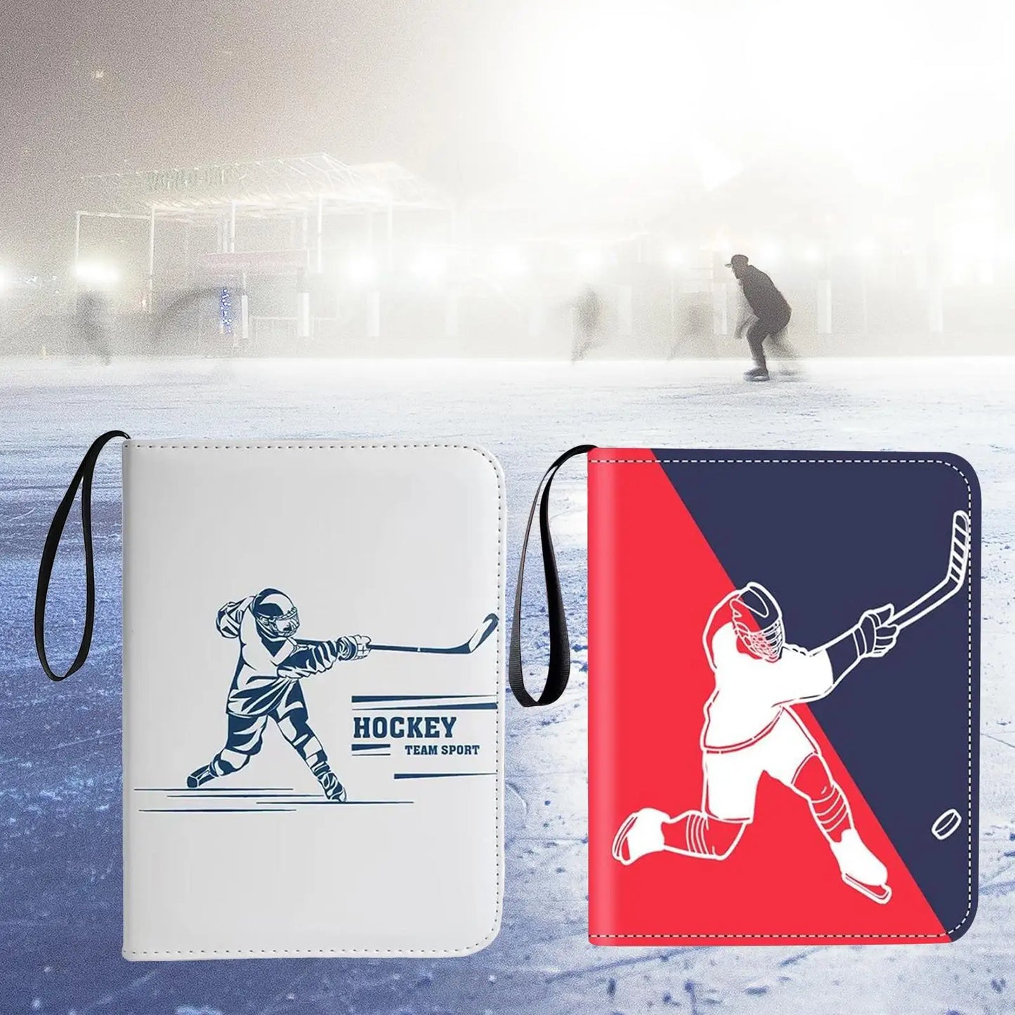 Hockey Card Folder with Sleeves, 4 Pocket Trading Card Folder with 400 Card Sleeves, Card Collector Album with Zipper