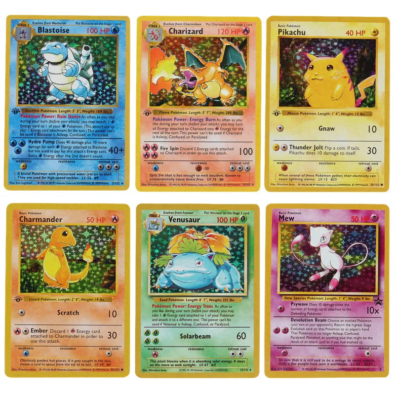 151Pcs/Box 1996 First generation Pokemon Flash Cards Limited Edition Charizard Blastoise Venusaur Mewtwo Collection Cards