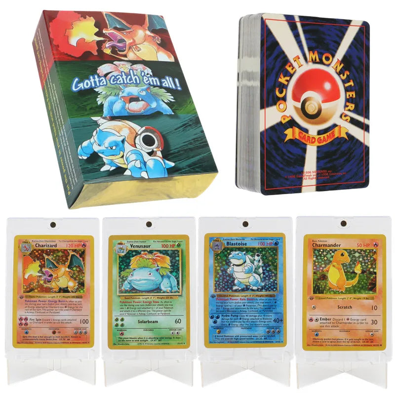 151Pcs/Box 1996 First generation Pokemon Flash Cards Limited Edition Charizard Blastoise Venusaur Mewtwo Collection Cards