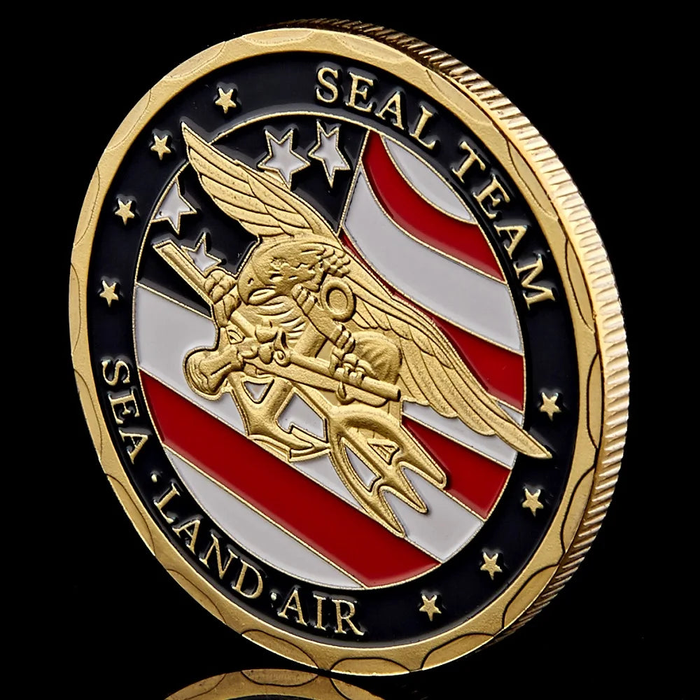 Gold Plated Souvenir Coin USA Sea Land Air Of Seal Team Challenge Department Of The Navy Military Coin