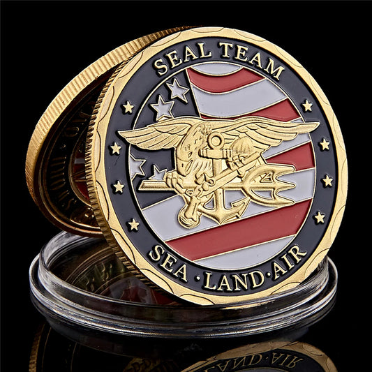 Gold Plated Souvenir Coin USA Sea Land Air Of Seal Team Challenge Department Of The Navy Military Coin